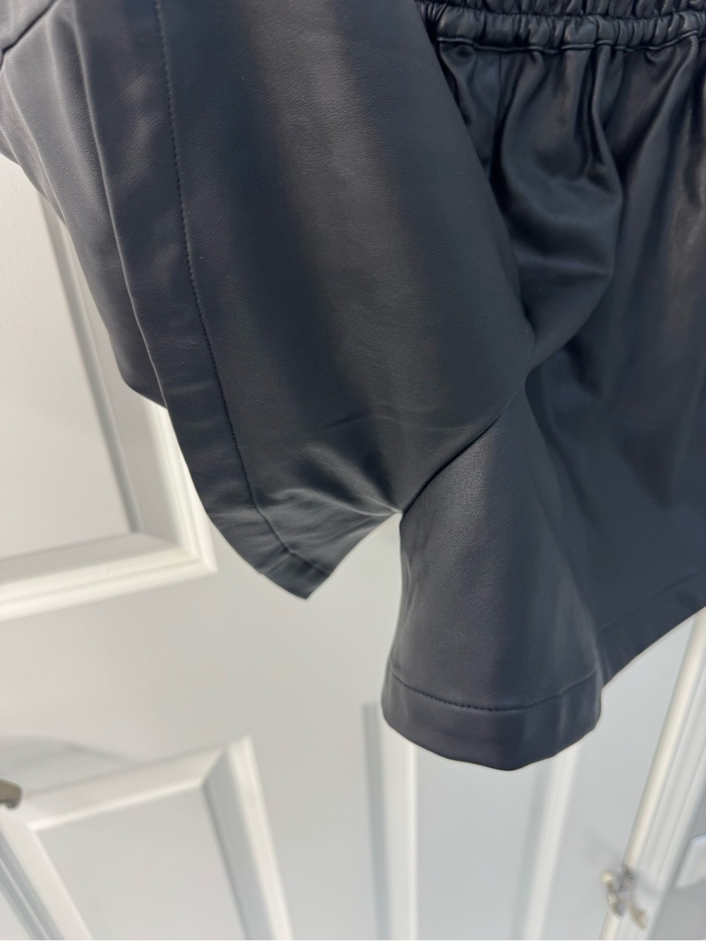 Anthropologie Black Faux Leather High-Waist Smocked Shorts - Picture 6 of 6